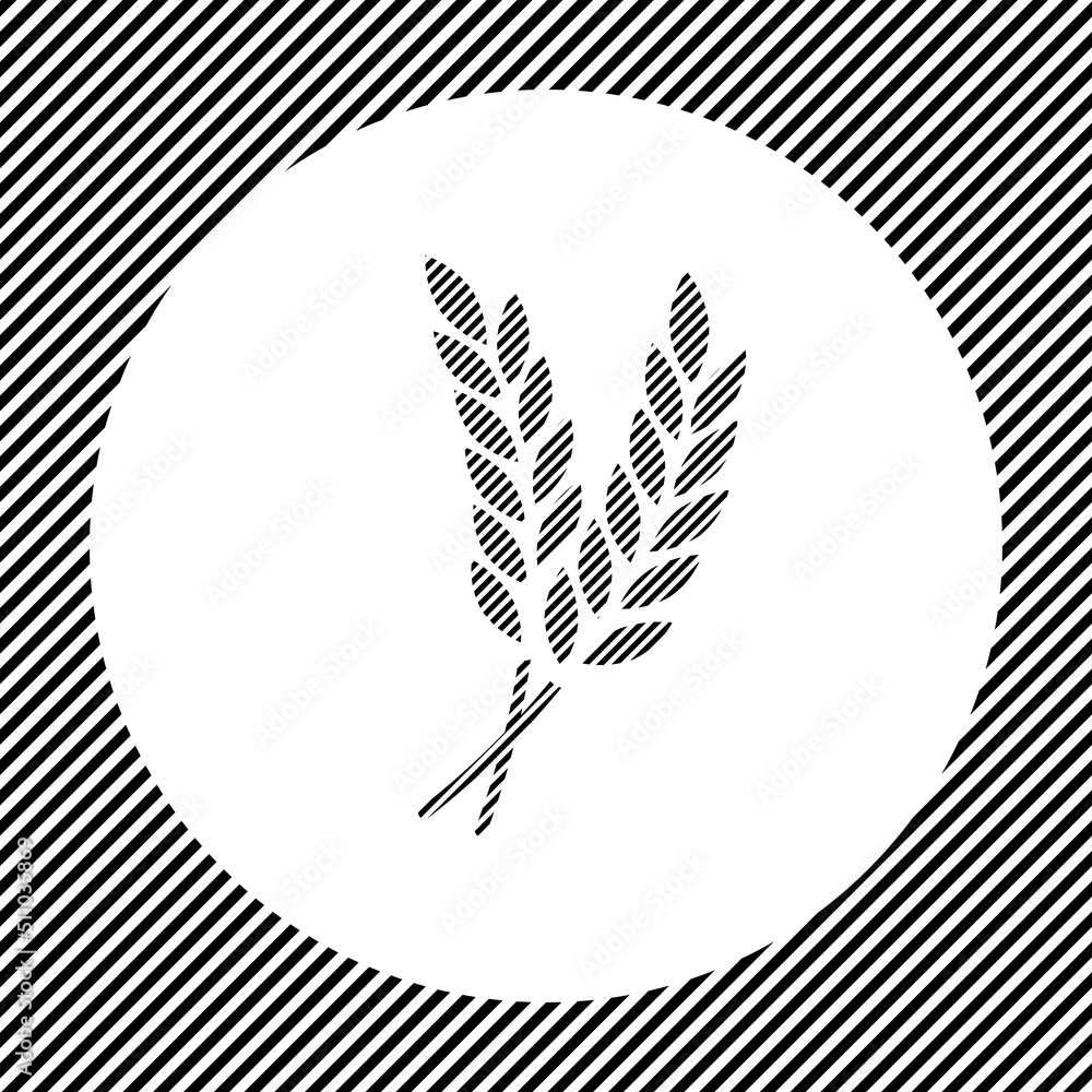 Poster a large wheat symbol in the center as a hatch of black lines on a white circle. interlaced effect. s