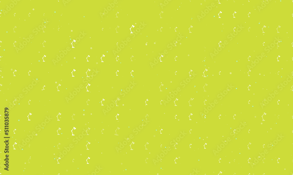 Poster seamless background pattern of evenly spaced white table lamp symbols of different sizes and opacity