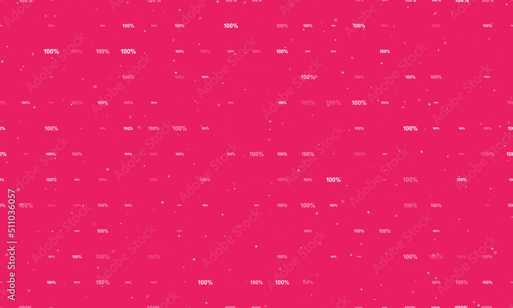 Poster Seamless background pattern of evenly spaced white 100 percent symbols of different sizes and opacity. Vector illustration on pink background with stars