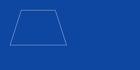 A large white outline trapezoid symbol on the left. Designed as thin white lines. Vector illustration on blue background