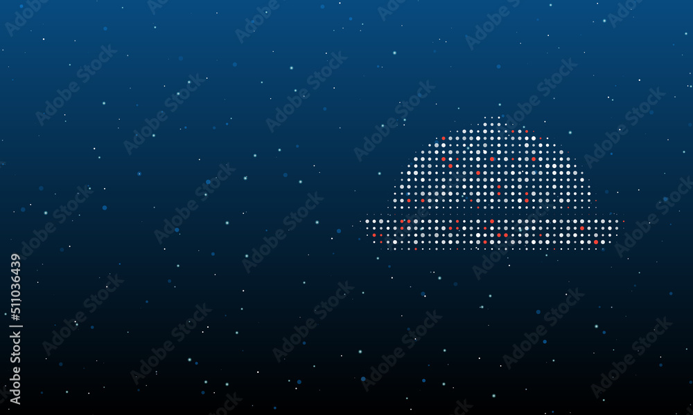 Poster on the right is the cloche symbol filled with white dots. background pattern from dots and circles o