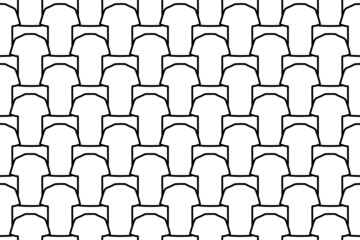 Seamless pattern completely filled with outlines of t-shirt symbols. Elements are evenly spaced. Vector illustration on white background