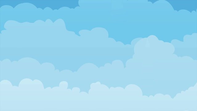 Sky Background With Clouds Seamless Looping/
Animation of a cartoon spring or summer blue sky backdrop with clouds layers moving to the left