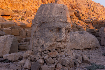 Zeus statue on Mount Nemrut in Adiyaman, Turkey, sunrise on top of Mount Nemrut