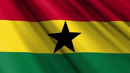 Close up realistic texture textile silk satin flag of Ghana waving fluttering background. National symbol of the country. 6th of March, Happy Day concept. 3D animation 1080p Full HD - Powered by Adobe