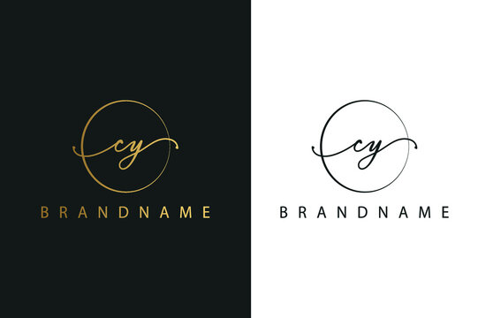 C Y CY hand drawn logo of initial signature, fashion, jewelry, photography, boutique, script, wedding, floral and botanical creative vector logo template for any company or business.