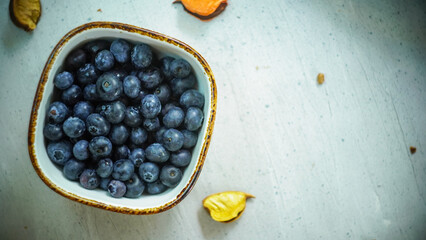 fresh organic blueberries sweet wholesome rustic on wooden table in farm close up top view
