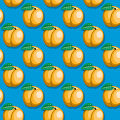 Seamless pop art pattern with apricots on blue background