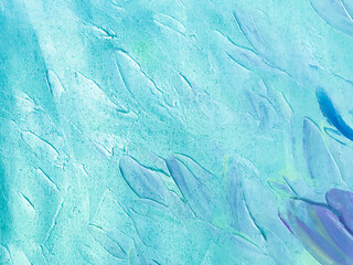 Abstract art background blue and turquoise colors. Watercolor painting with pearl cerulean brush...