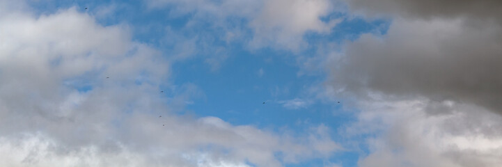 Panoramic fluffy cloud in the blue sky.