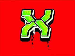 X Hand lettering Graffiti Typography with Dripping Vector Template