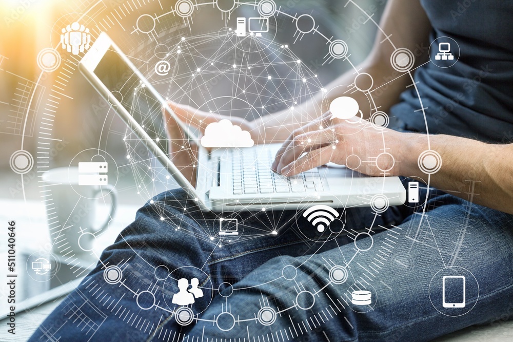 Poster global internet network connection technology, internet of things concept. global network and techno