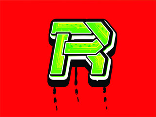 R Hand lettering Graffiti Typography with Dripping Vector Template