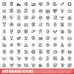 100 brand icons set. Outline illustration of 100 brand icons vector set isolated on white background