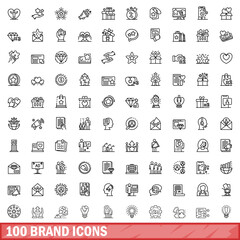 Obraz na płótnie Canvas 100 brand icons set. Outline illustration of 100 brand icons vector set isolated on white background