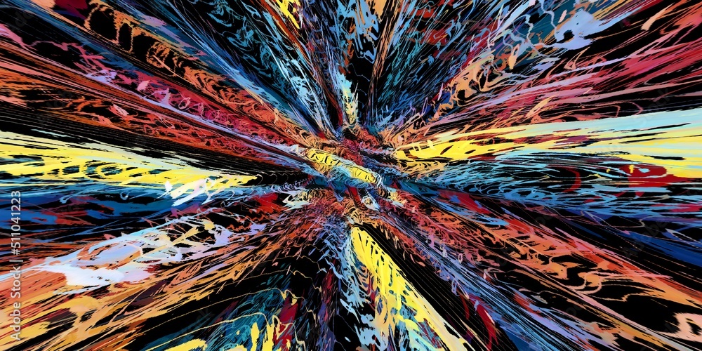 Poster 3d exploding bright creative patterns and designs in primary colours