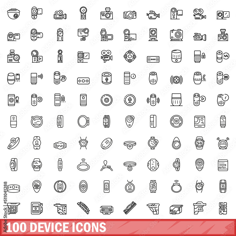 Aufkleber 100 device icons set. outline illustration of 100 device icons vector set isolated on white backgrou