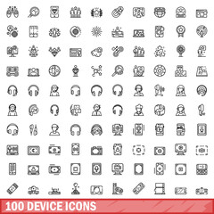 100 device icons set. Outline illustration of 100 device icons vector set isolated on white background