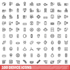 100 device icons set. Outline illustration of 100 device icons vector set isolated on white background