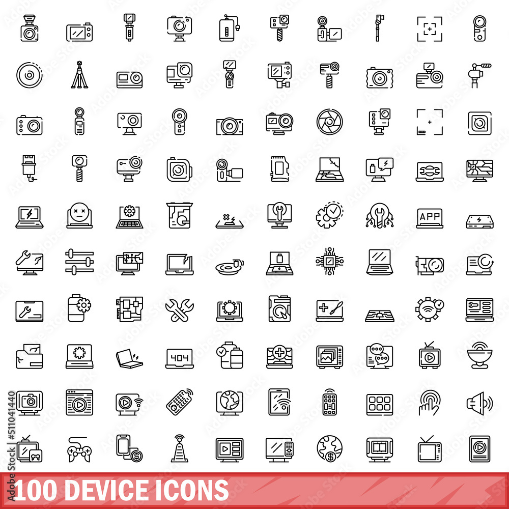 Aufkleber 100 device icons set. outline illustration of 100 device icons vector set isolated on white backgrou