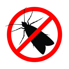 Warning sign no clothing moth. Prohibition sign pest insect moth. Symbol pest control and disinfection. Vector illustration
