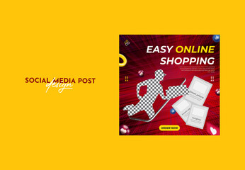 
Online shopping sale banner design, Fashion sale square social media post or banner template for new arrival promotion.