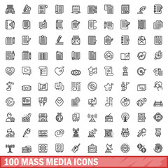 100 mass media icons set. Outline illustration of 100 mass media icons vector set isolated on white background