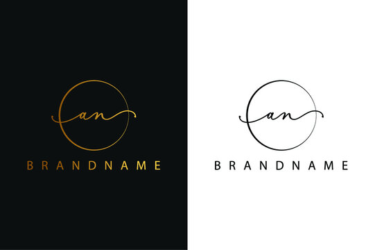 A N AN hand drawn logo of initial signature, fashion, jewelry, photography, boutique, script, wedding, floral and botanical creative vector logo template for any company or business.