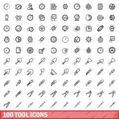 100 tool icons set. Outline illustration of 100 tool icons vector set isolated on white background