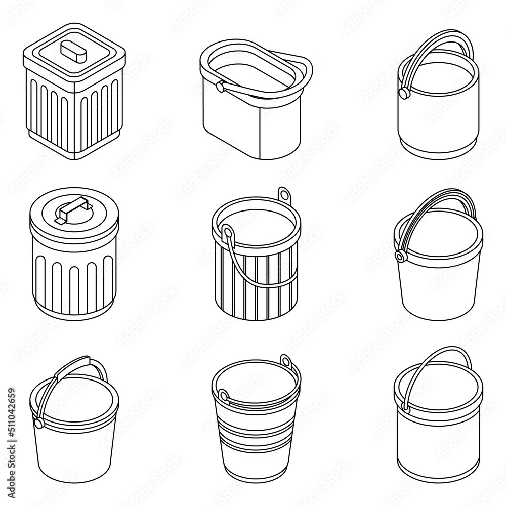 Aufkleber bucket icon set. isometric set of bucket vector icons outline isolated on white background