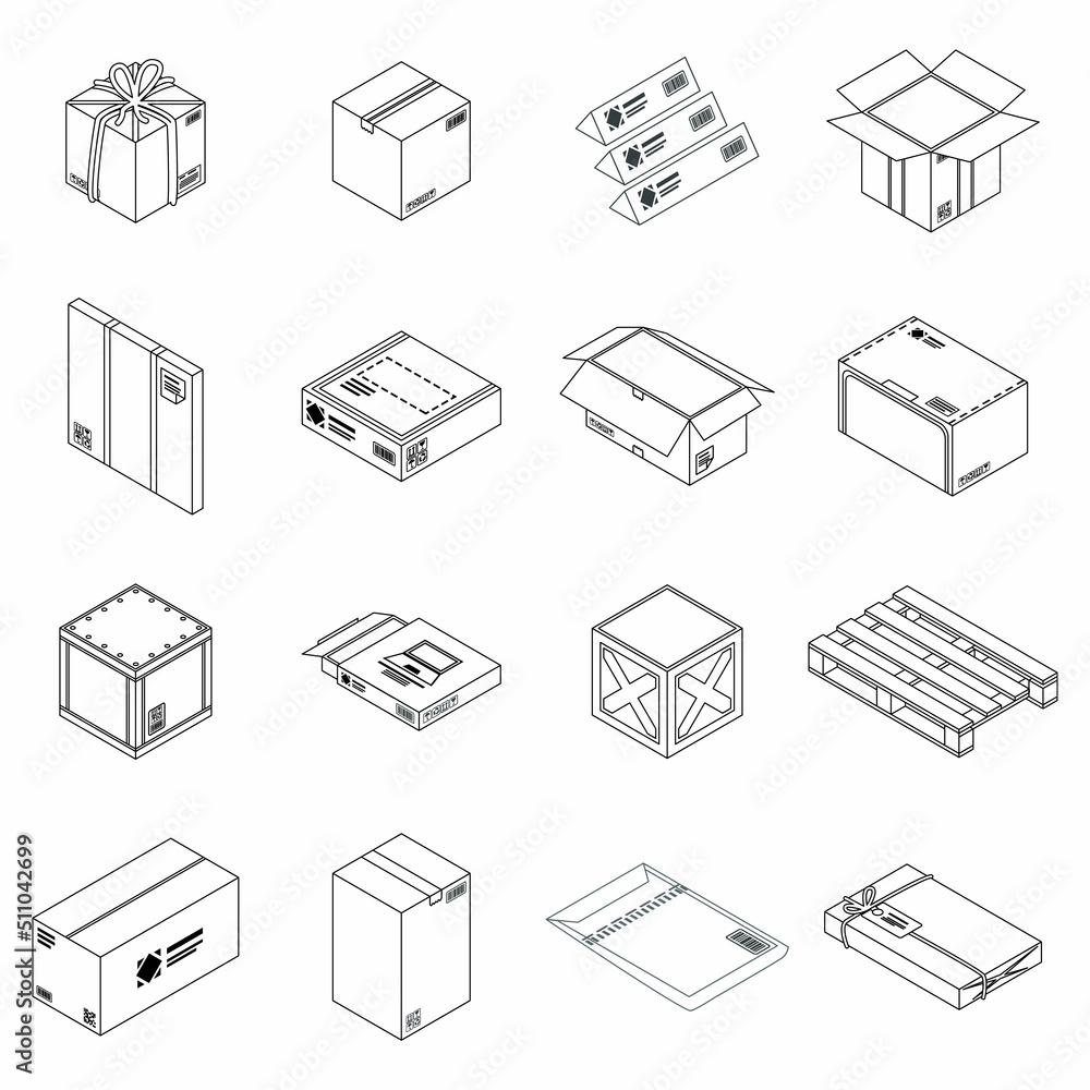 Canvas Prints Parcel icon set. Isometric set of parcel vector icons outline isolated on white background - Canvas Prints