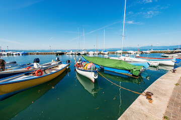 Small port on the coast of Lake Garda (Lago di Garda). Village of Lazise, tourist resort in Verona...