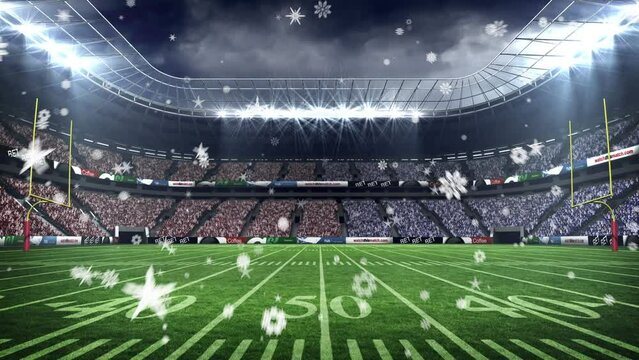 Animation of stars and snowflakes over sports stadium