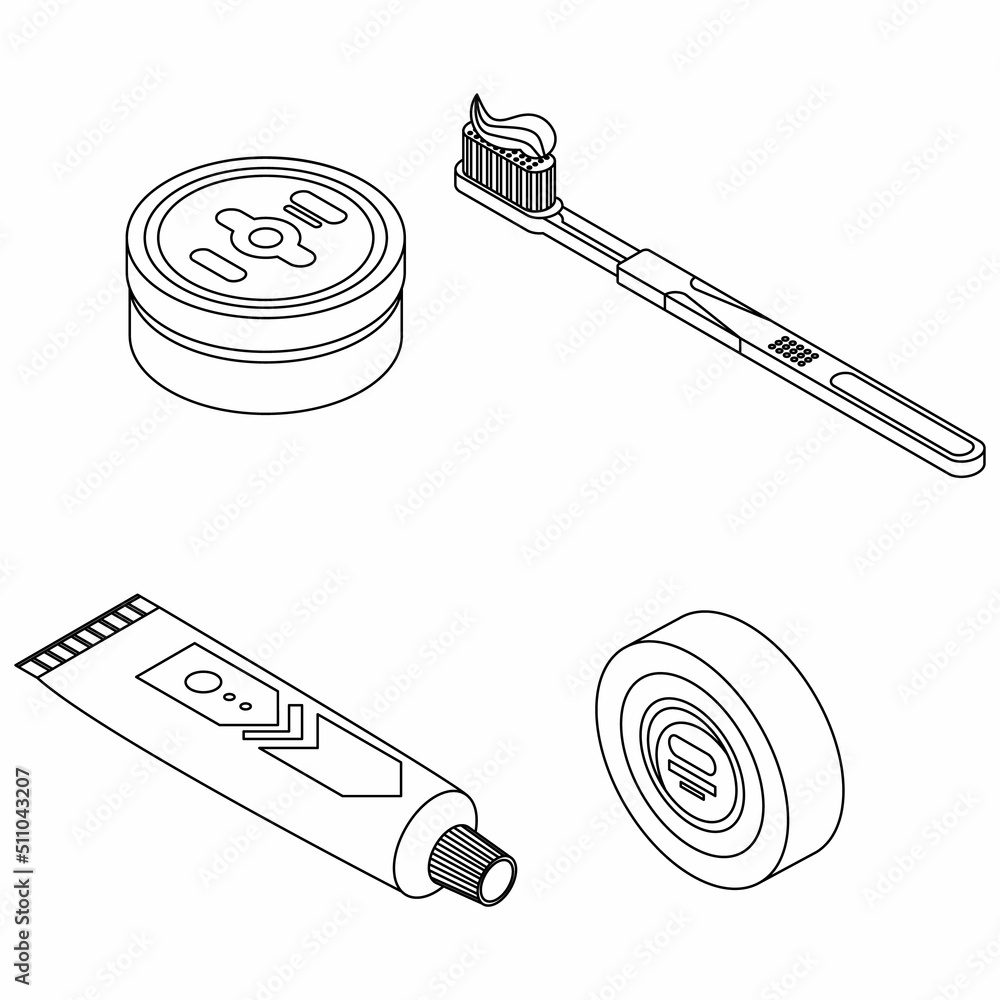 Poster toothpaste icons set. isometric set of toothpaste vector icons outline isolated on white background