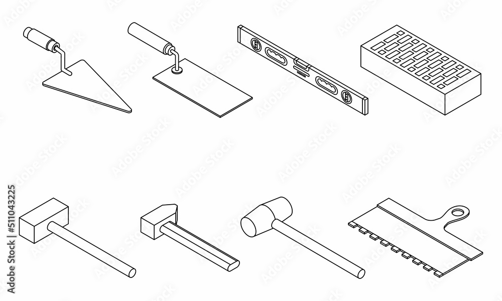 Poster masonry worker icons set. isometric set of masonry worker vector icons outline isolated on white bac