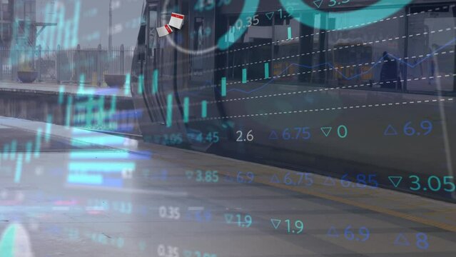 Animation of financial data over train and station