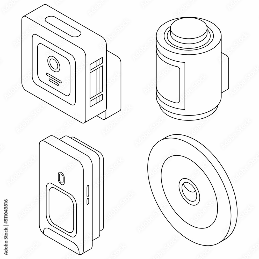 Poster motion sensor icons set. isometric set of motion sensor vector icons outline isolated on white backg