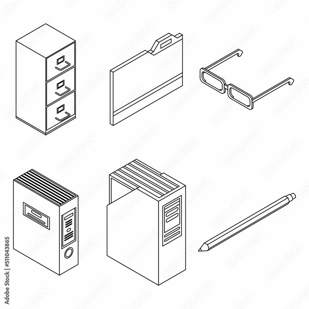 Poster archive icons set. isometric set of archive vector icons outline isolated on white background