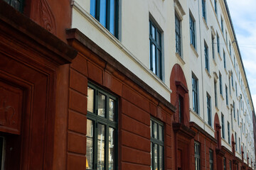 Long shot facade in red and white