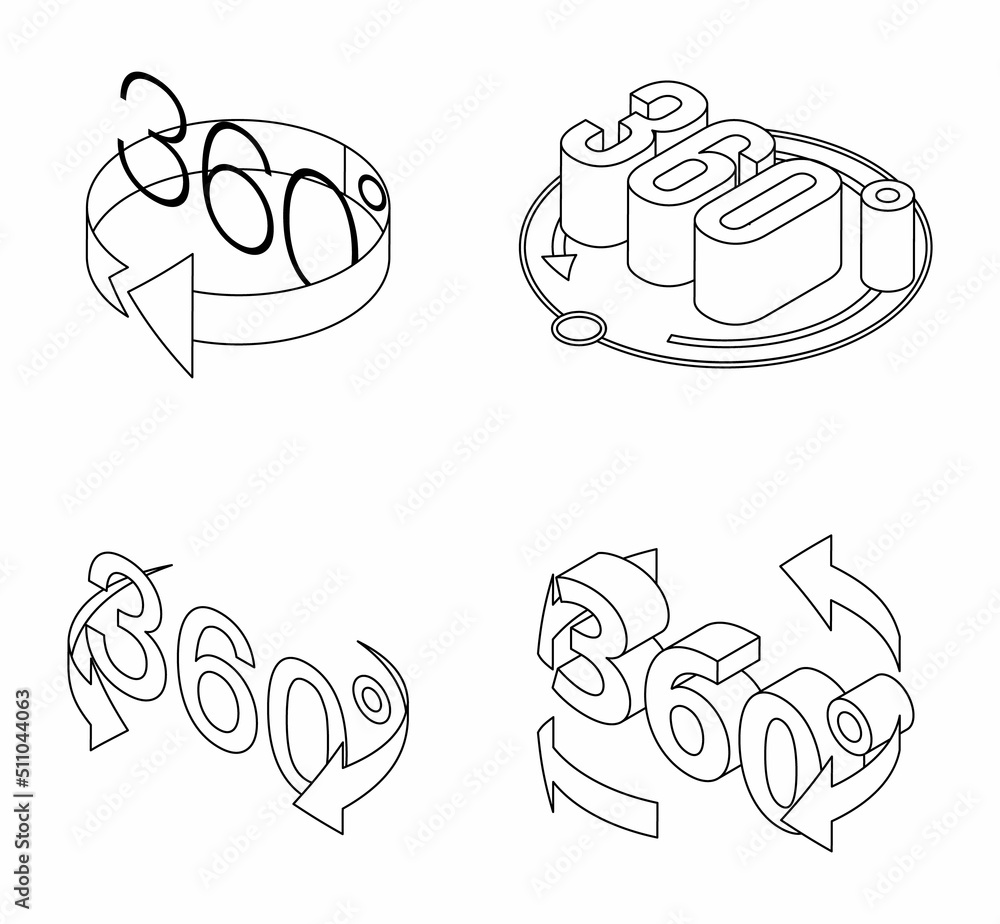 Aufkleber 360 degrees icons set. isometric set of 360 degrees vector icons outline isolated on white backgroun