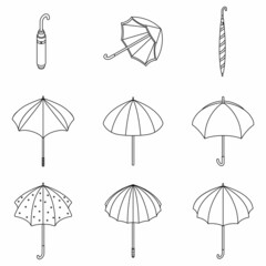 Umbrella icons set. Isometric set of umbrella vector icons outline isolated on white background