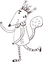 Children animal vector coloring page. Funny 
squirrel.Cartoon character. Outline drawing
 on a transparent background. Mockup template for
textile print, poster, banner. Digital hand drawn art