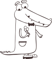 ChildREN animal vector print. Funny 
Crocodile and ice cream.Cartoon character. Outline drawing
 on a transparent background. Mockup template for
 clothes, poster, banner. Digital hand drawn art image
