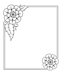 Frame in eastern tradition. Stylized with henna tattoos decorative pattern for decorating covers for book, notebook, casket, magazine, postcard and folder. Flower border in mehndi style.