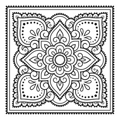 Circular pattern in form of mandala with flower for Henna, Mehndi, tattoo, decoration. Decorative ornament in ethnic oriental style. Outline doodle hand draw vector illustration.