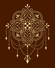 Circular pattern in form of mandala with flower for Henna, Mehndi, tattoo, decoration. Decorative ornament in ethnic oriental style. Outline doodle hand draw vector illustration.