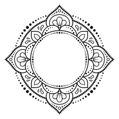 Frame in eastern tradition. Stylized with henna tattoos decorative pattern for decorating covers for book, notebook, casket, magazine, postcard and folder. Flower border in mehndi style.