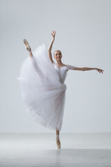 Young Beautiful Female Ballerina Posing on Studio Background - 511045085