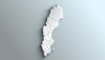 Modern White Map of Sweden with Counties With Shadow © Ahmed