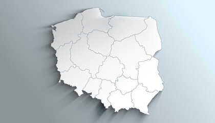 Modern White Map of Poland with Provinces With Shadow